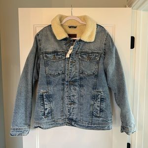 Abercrombie & Fitch Jacket Sherpa Lined Trucker Denim Jean Size LARGE